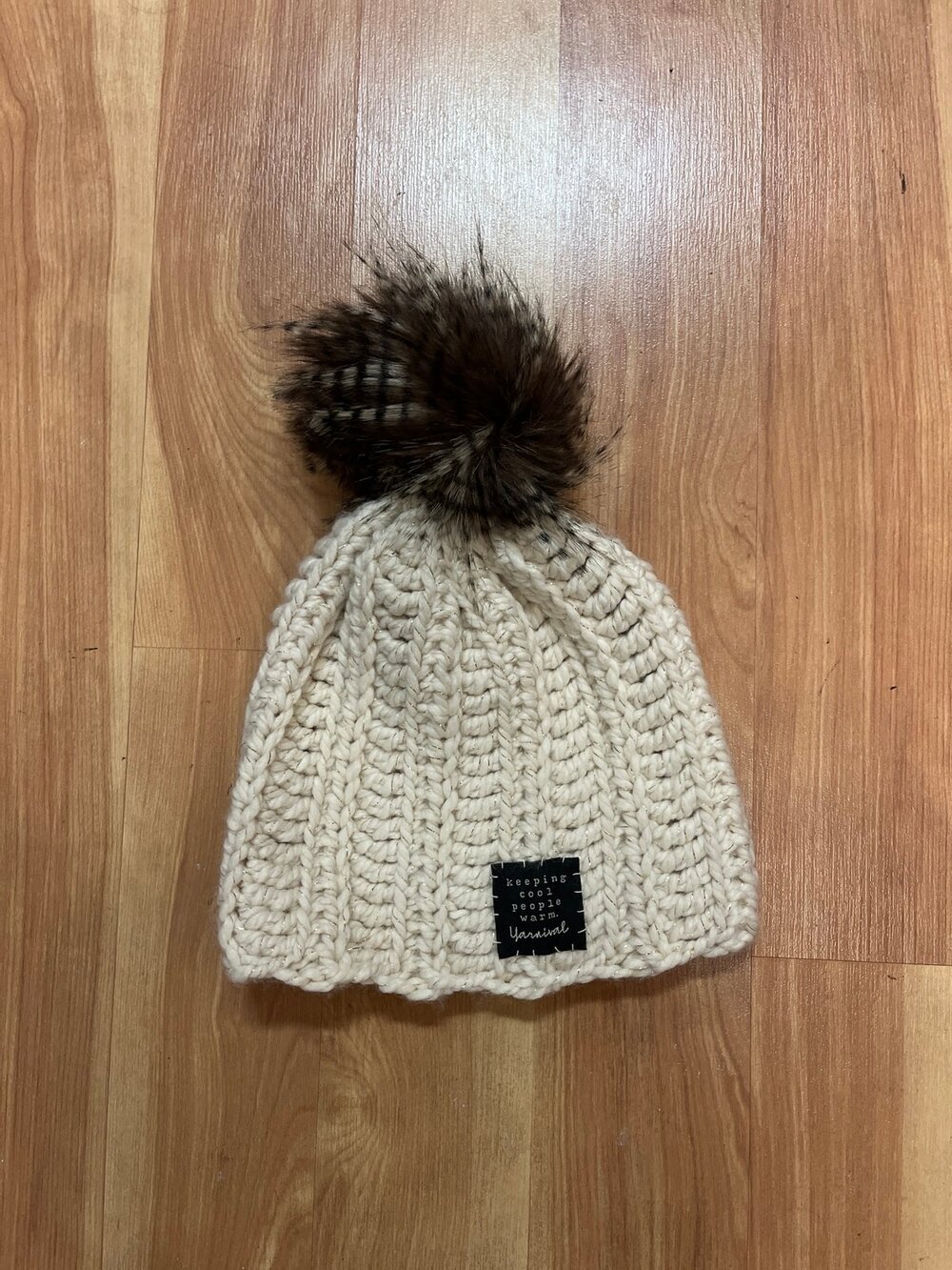 Yarnival Knit Beanie with Faux Fur Pom Pom